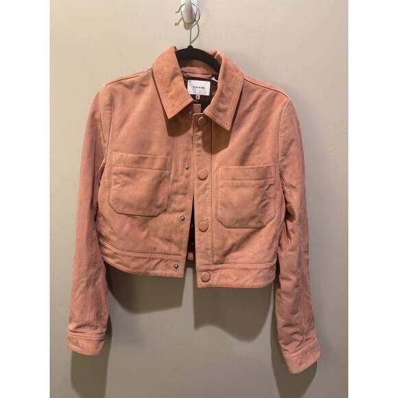NWT Women’s FRAME Denim The Small Suede Jacket in Flamingo SZ XS - Picture 6 of 9